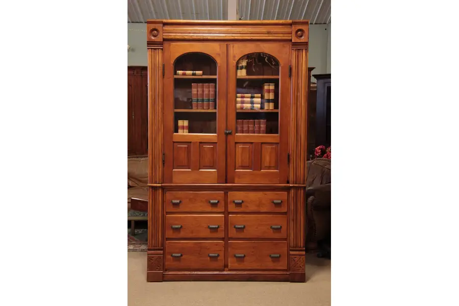 Photo of Victorian Pine Eastlake Antique Cupboard, Glass Door