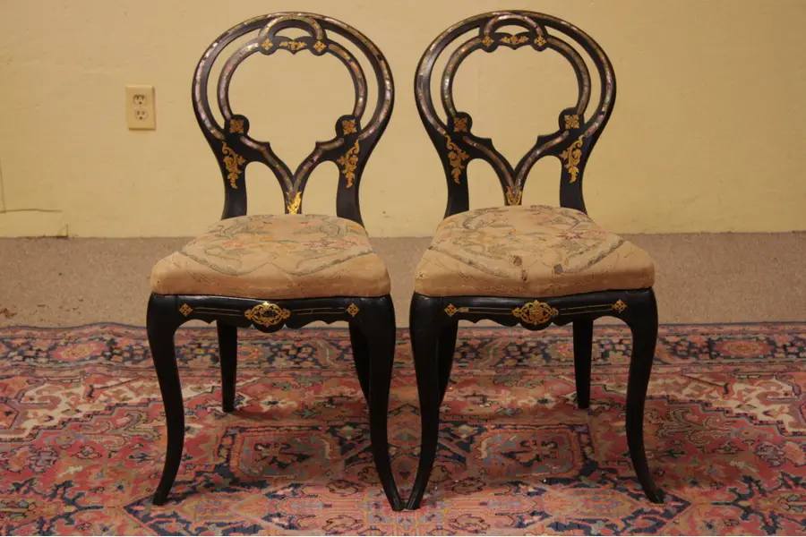 Photo of Pair of Victorian Papier Mache & Pearl Chairs