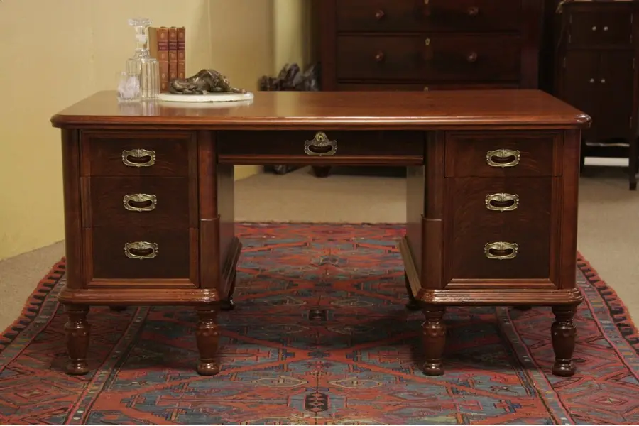 Photo of Stow Davis Antique Executive Desk, Walnut with Burl