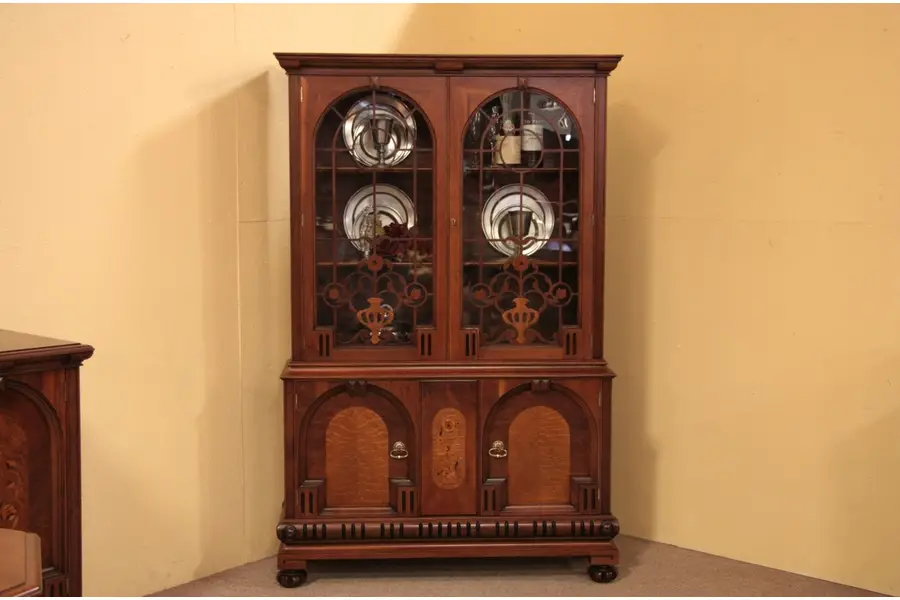 Photo of Antique Marquetry Bookcase China Cabinet