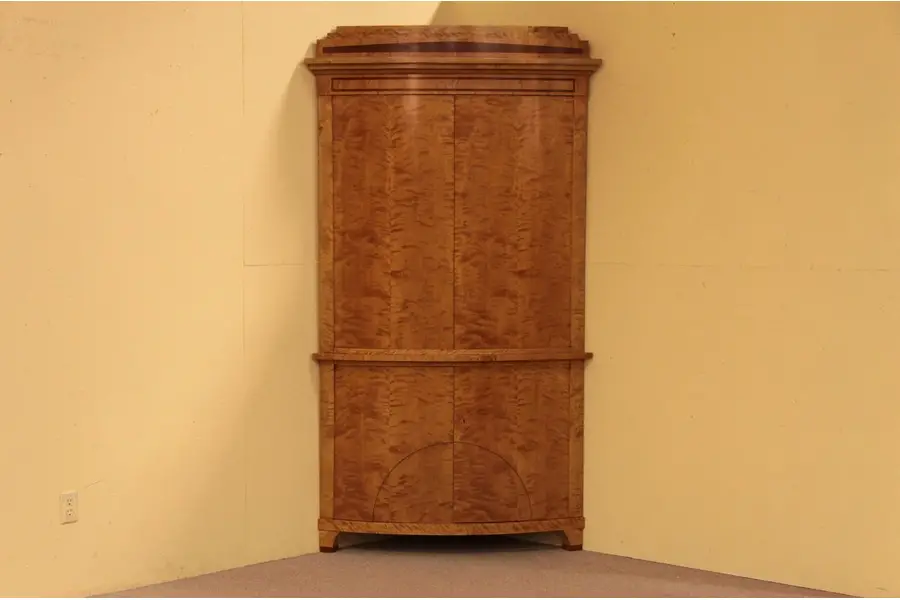 Photo of Biedermeier or Empire Curly Birch Corner Cabinet