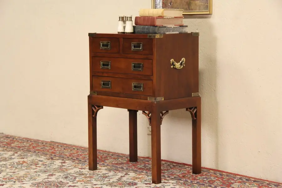 Photo of Hekman Vintage Silver or Collector Campaign Chest, End Table