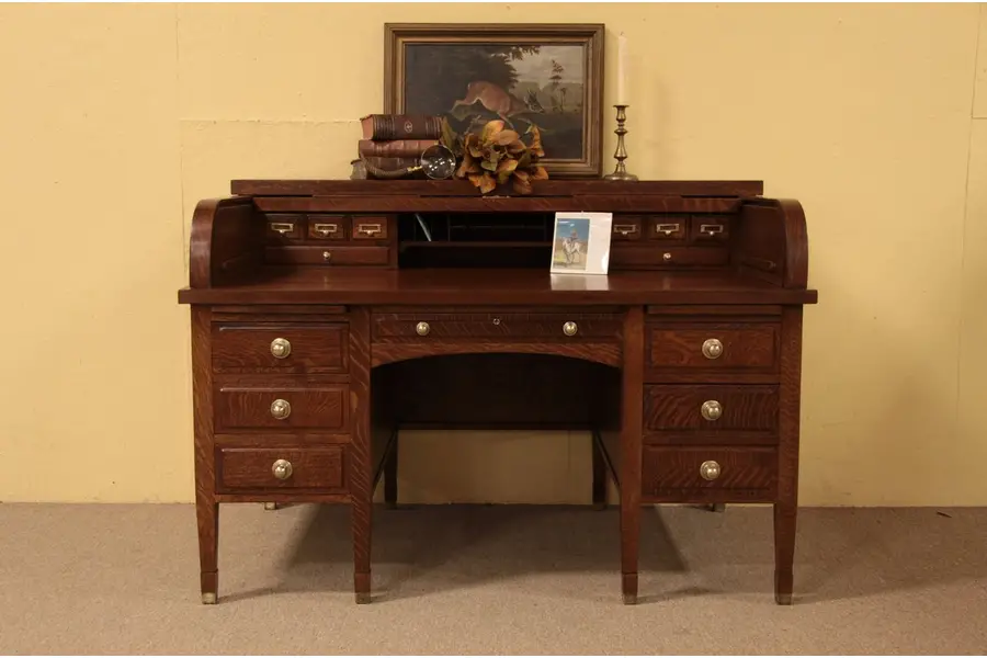 Photo of Antique Quartersawn Oak Roll Top Desk