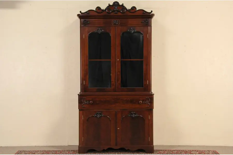 Photo of Victorian Antique 1850 Secretary Desk, Bookcase Top, Secret Drawers