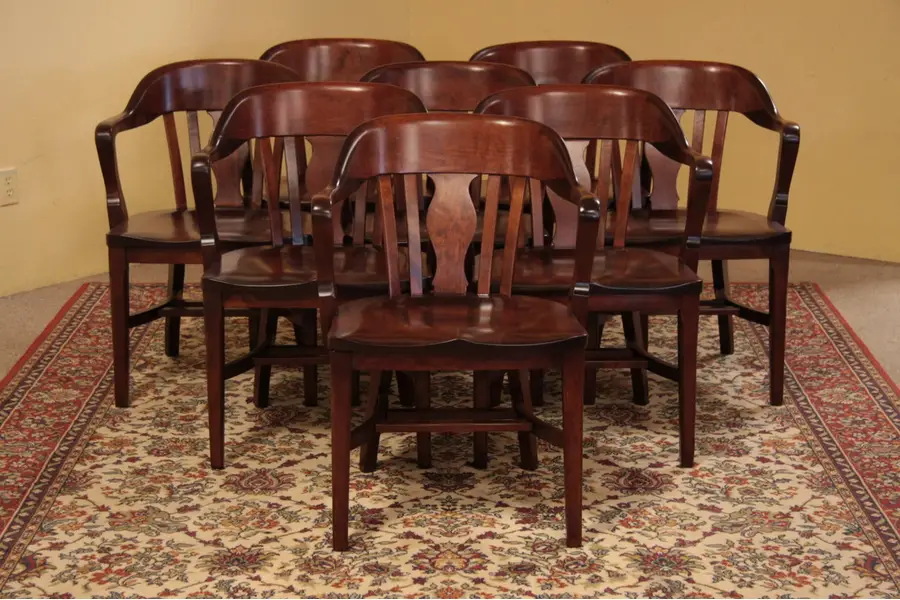 Photo of Set of 8 Antique Banker's Armchairs