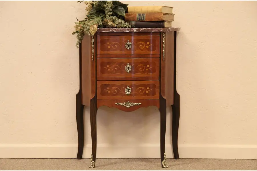 Photo of French Marquetry Marble Top Chest or Nightstand