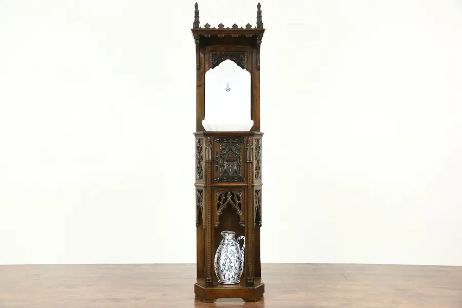 Photo of Gothic Oak Antique Cabinet w/ Fountain or Lavabo Sink Prop from Exorcist TV Show