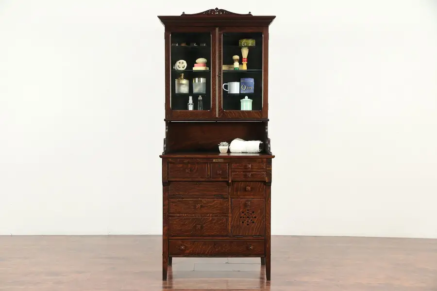 Photo of Doctor or Physician Antique Oak Medical, Collector or Bath Cabinet