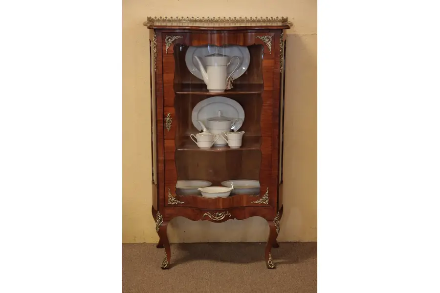 Photo of Curved Glass 1900 Curio Cabinet or Vitrine