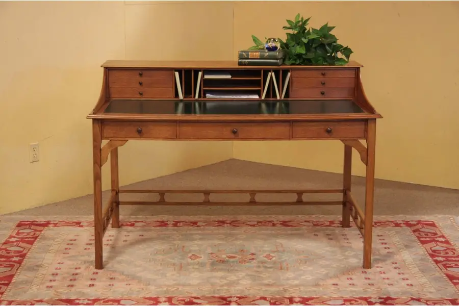 Photo of Arts & Crafts Leather Top Oak Writing Desk