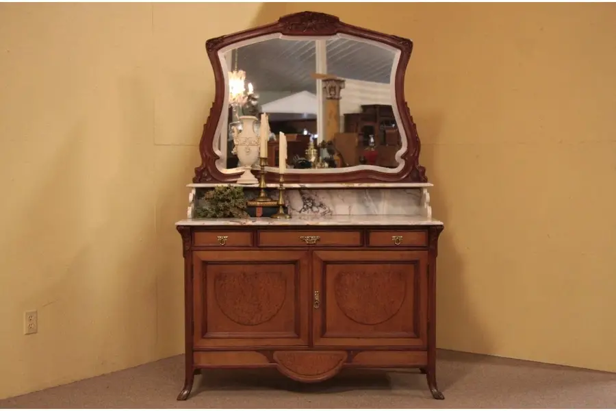 Photo of Art Nouveau Mahogany Birdseye Dresser, Vessel Sink