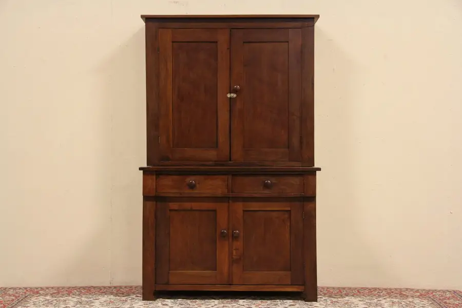 Photo of Country 1860 Walnut Antique 2 Piece Cupboard
