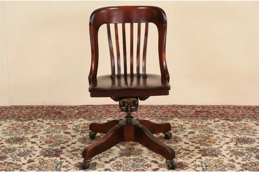 Photo of Marble & Shattuck Signed Swivel Adjustable Antique 1915 Desk Chair