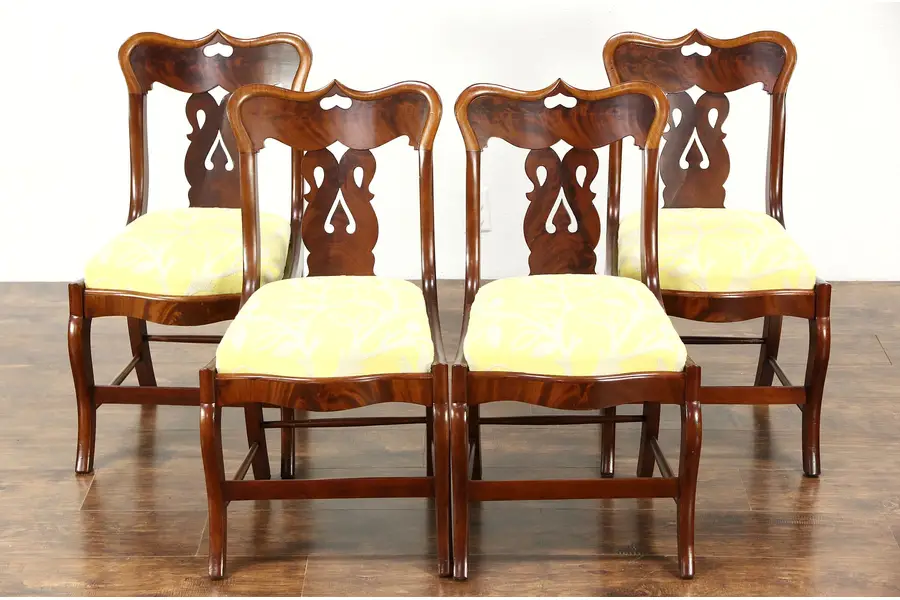 Photo of Set of 4 Empire 1830's Antique Mahogany & Cherry Dining Chairs