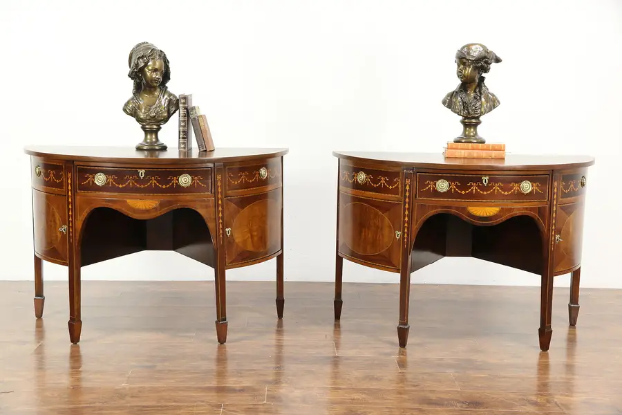 Photo of Pair of Antique Demilune Half Round Console Tables or Sideboards, England