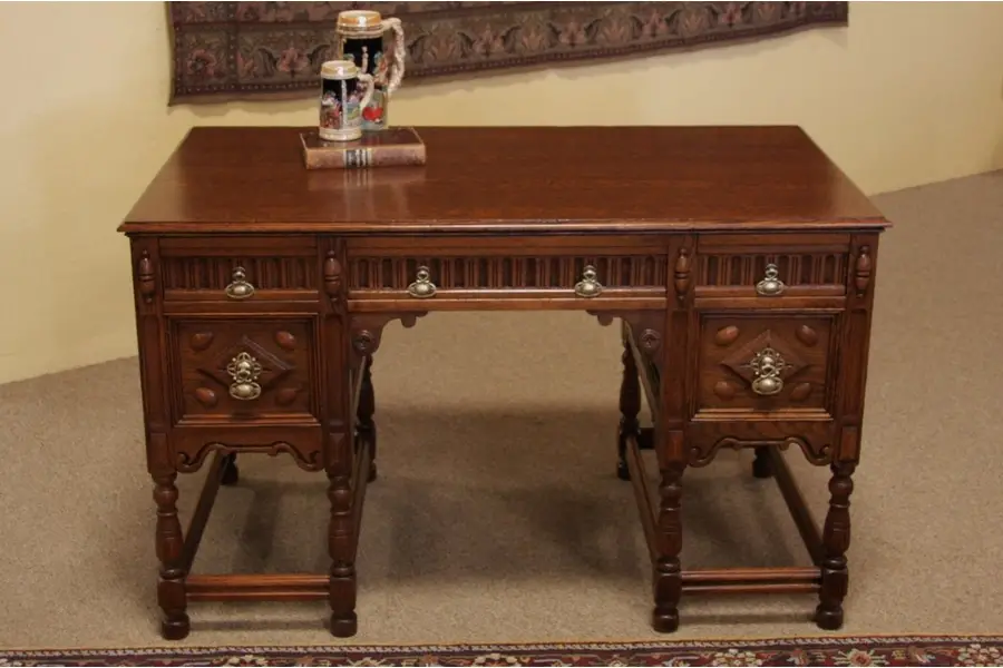 Photo of English Tudor 1925 Oak Carved Desk
