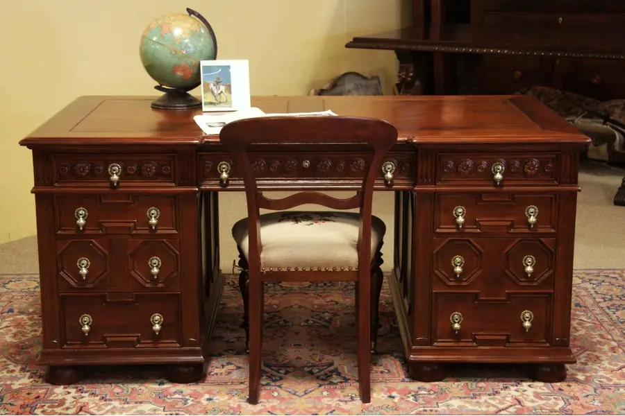 Photo of Renaissance Carved Walnut Executive Desk