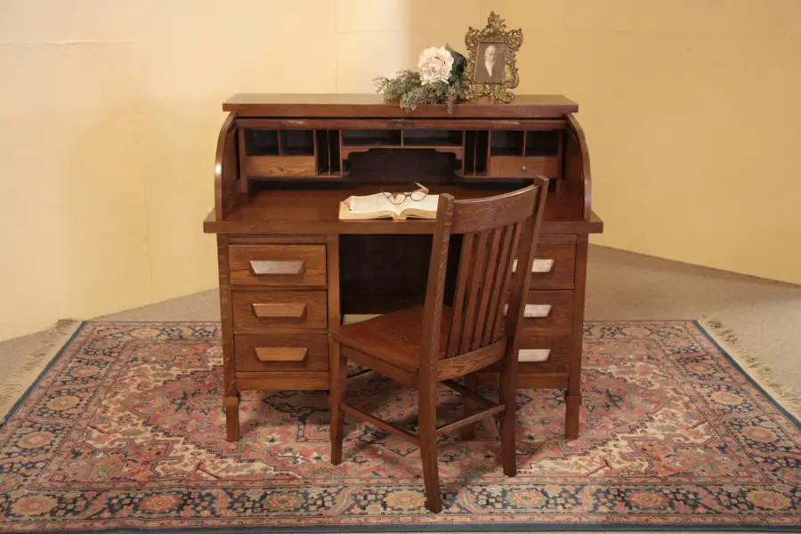 Photo of Oak Antique 1910 Roll Top Desk