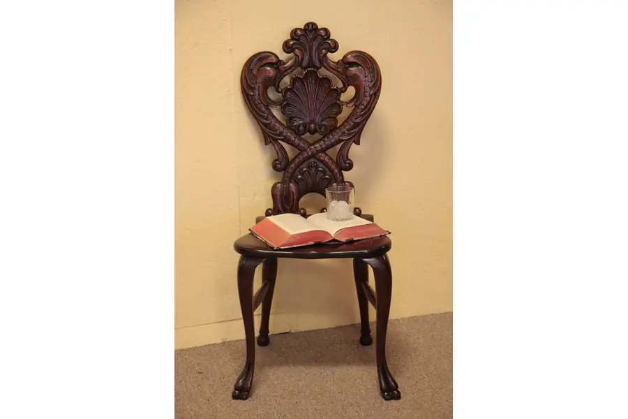 Photo of American Carved Oak Hall Chair, Dolphin Heads