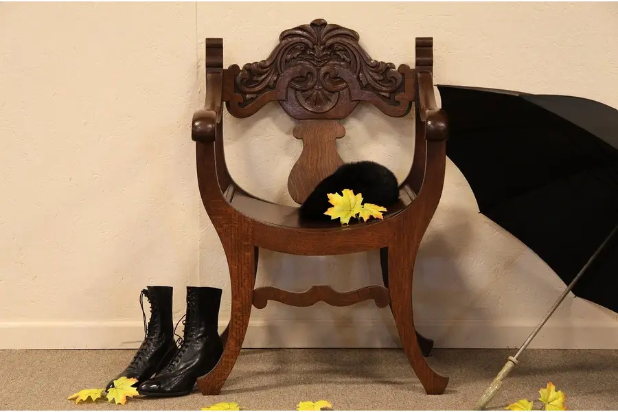 Photo of Northwind Carved Oak Throne or Hall Chair