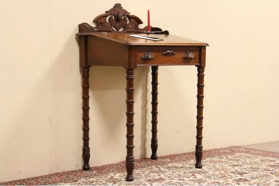 Photo of Victorian Carved 1865 Antique Stool Height or Stand Up Desk