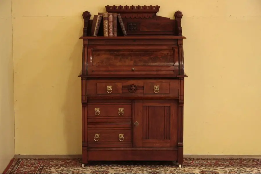 Photo of Eastlake Victorian Cylinder or Barrel Rolltop Desk