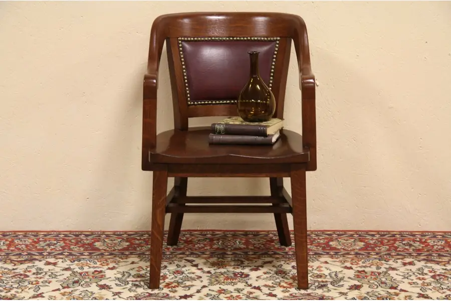 Photo of Antique Quarter Sawn Oak 1910 Banker Chair