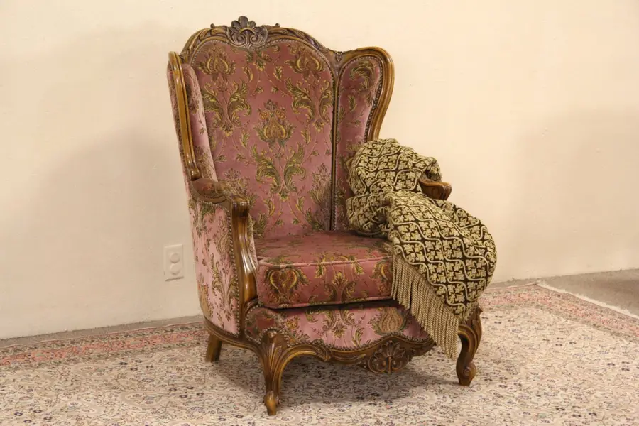 Photo of Scandinavian Carved 1950 Vintage Wing Chair