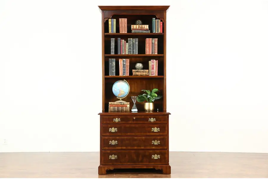 Photo of Traditional Library or Office Vintage Lateral File & Bookcase Signed Widdicomb