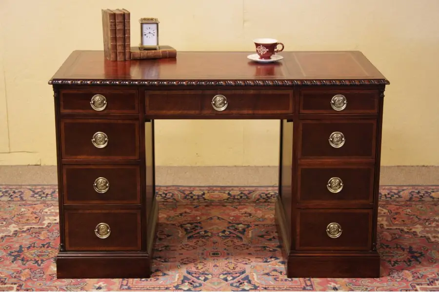 Photo of Traditional Mahogany Desk Leather Top Cherub Brasses