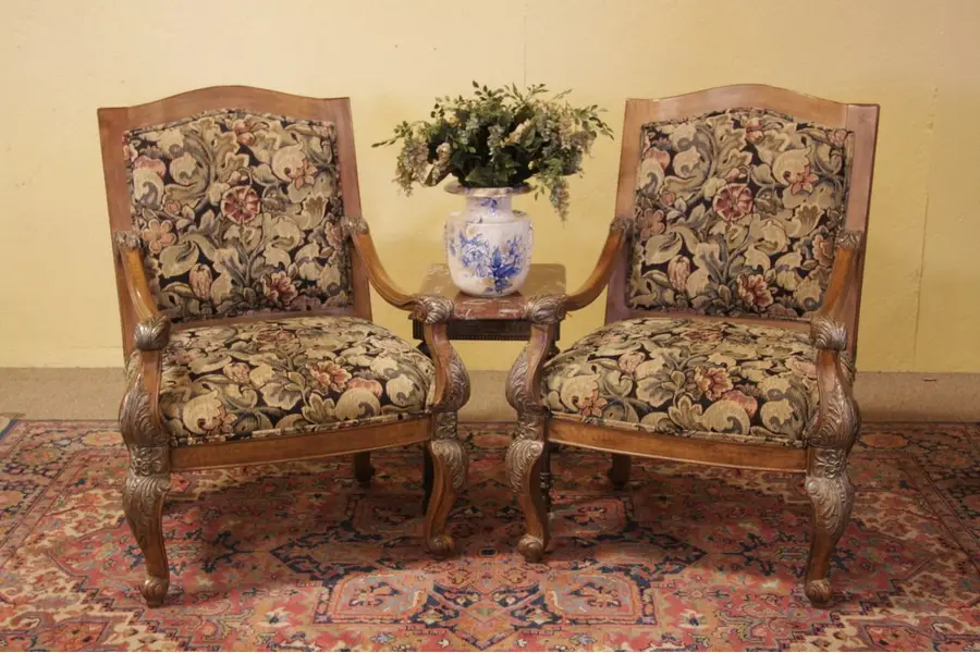Photo of Pair of Carved Fruitwood Armchairs