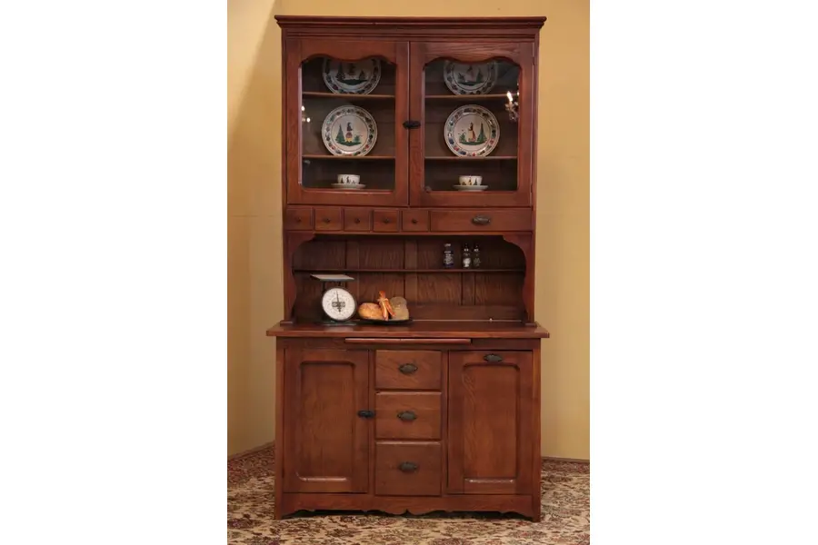 Photo of Country Oak Pantry Cupboard, Spice Drawers Flour Bin