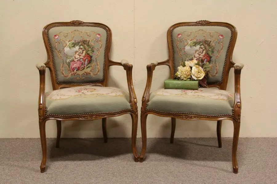 Photo of Pair French Needlepoint 1920's Armchairs