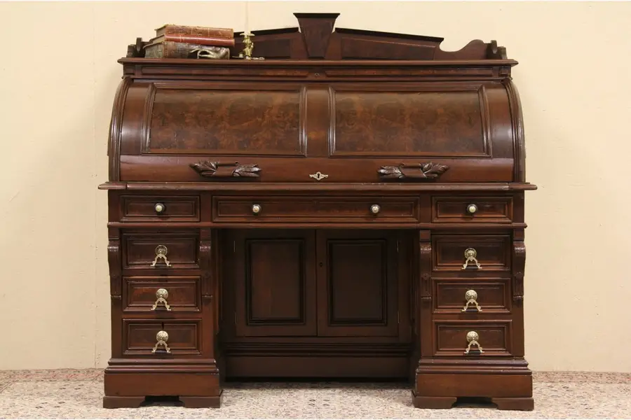 Photo of Victorian 1870 Antique Cylinder Roll Top Desk