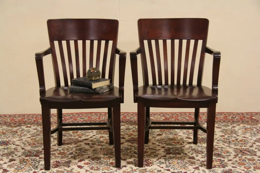 Photo of Pair of Antique 1910 Banker Armchairs
