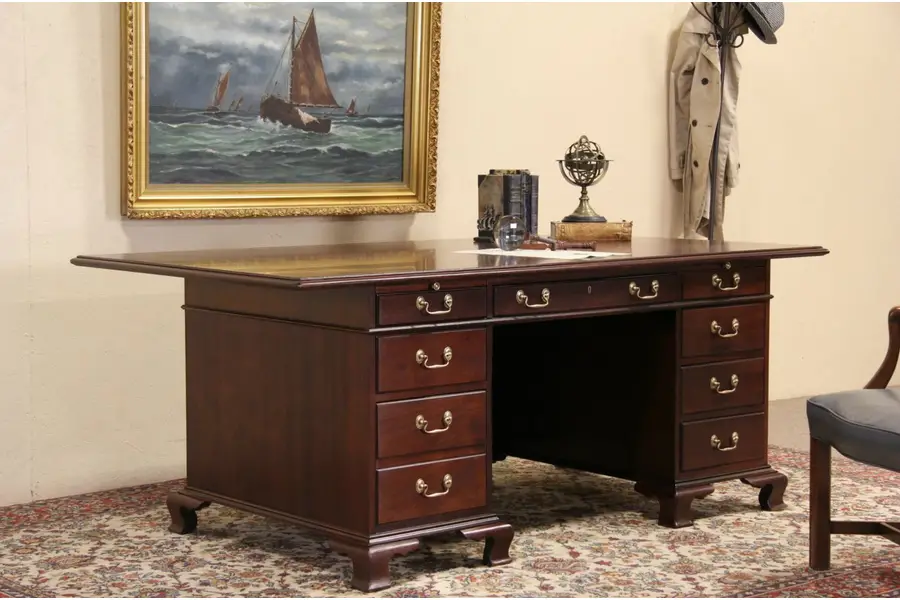 Photo of Traditional Vintage Mahogany Conference Size Executive Desk