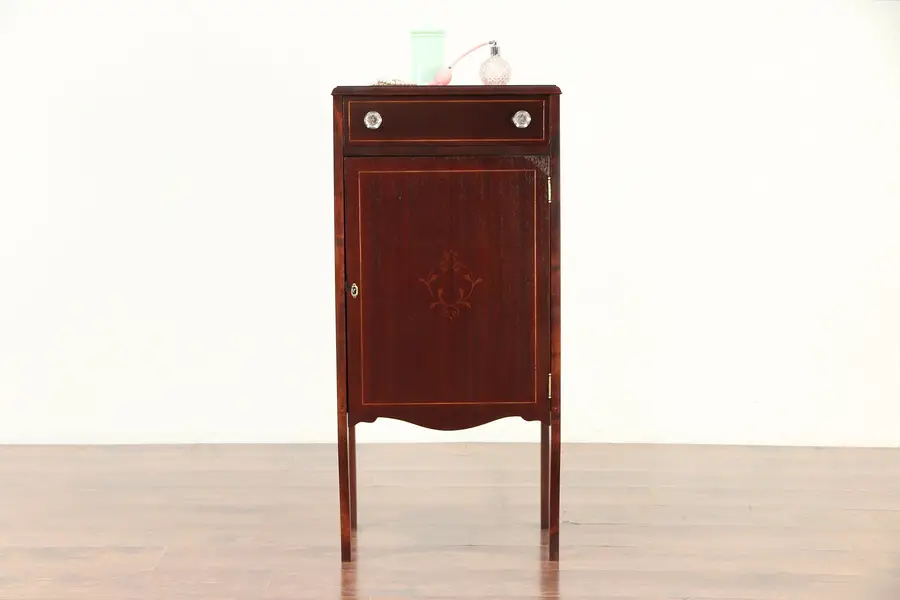 Photo of Music Cabinet,1900 Mahogany Antique with Inlaid Banding