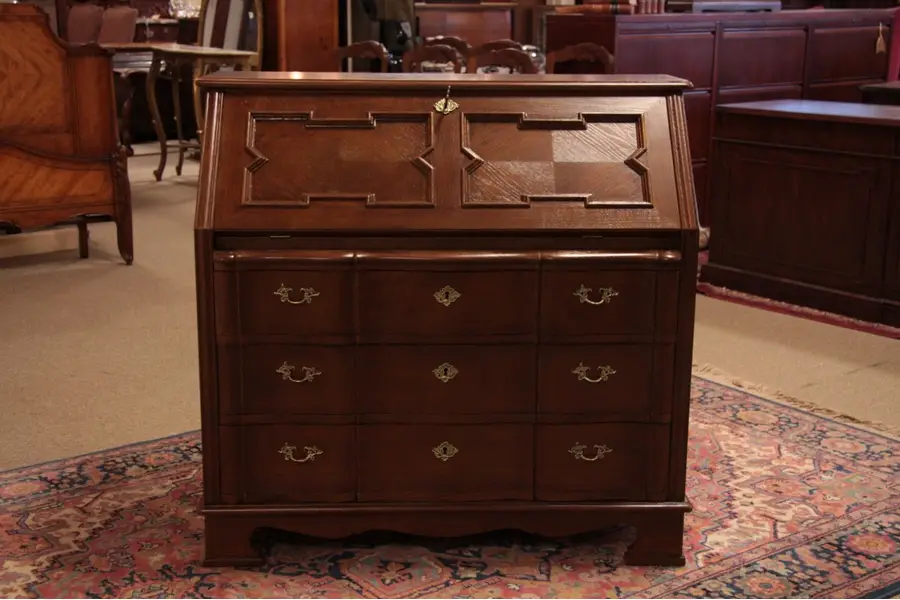 Photo of Oak Drop-front Secretary Desk 1940's 10 Drawers