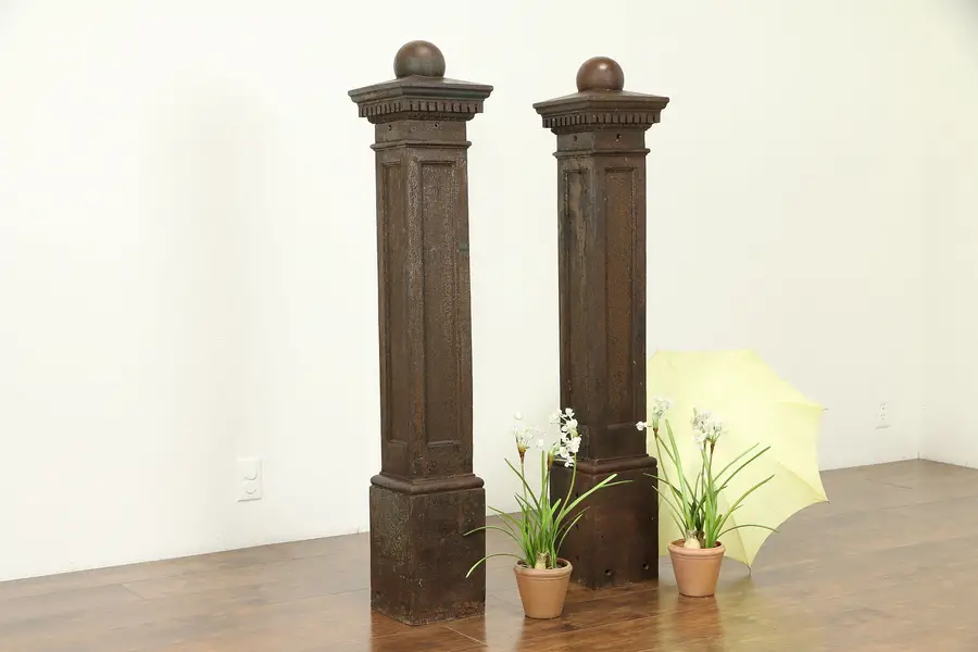 Photo of Pair of Architectural Salvage Iron Columns Garden Gate or Newel Posts 51"