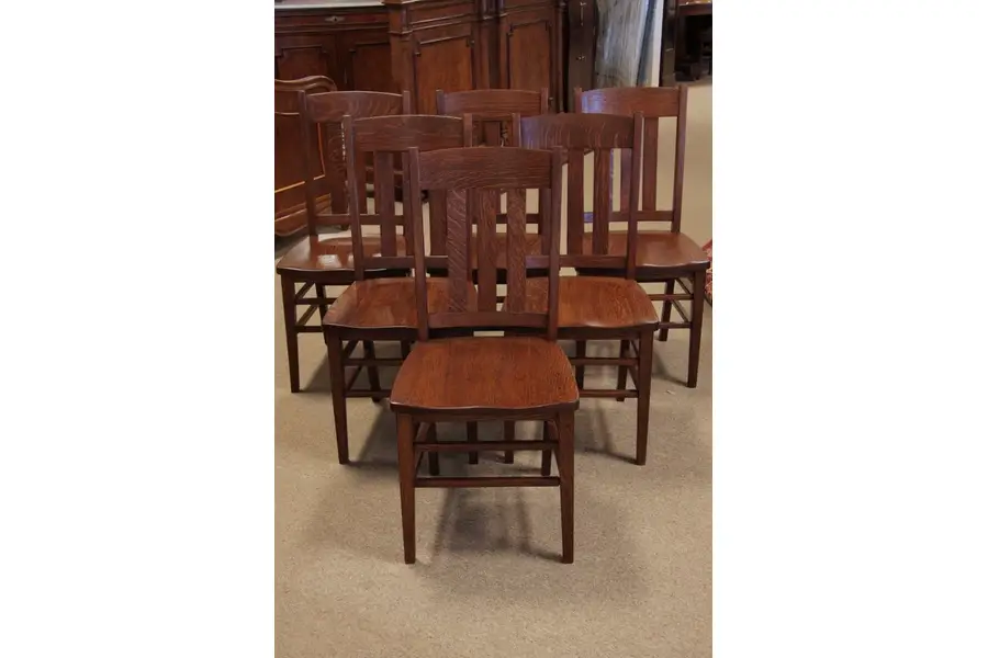 Photo of Set of 6 Arts & Crafts Mission Oak Dining Chairs