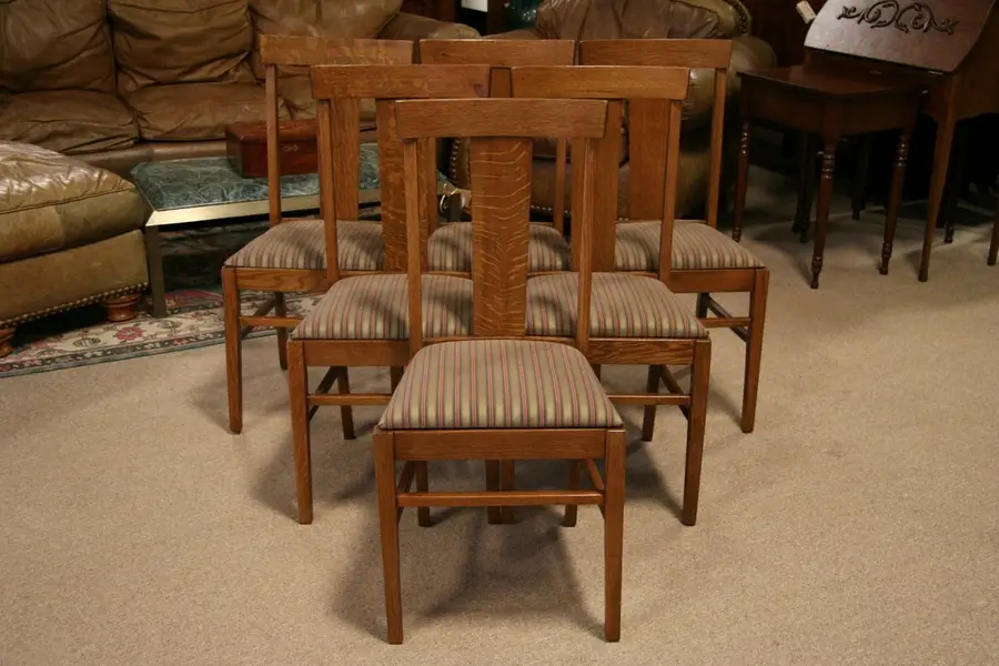 Photo of Set of 6 Arts & Crafts Mission Oak Dining Chairs