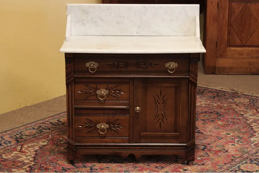 Photo of Victorian Eastlake Marble Top Chest or Commode