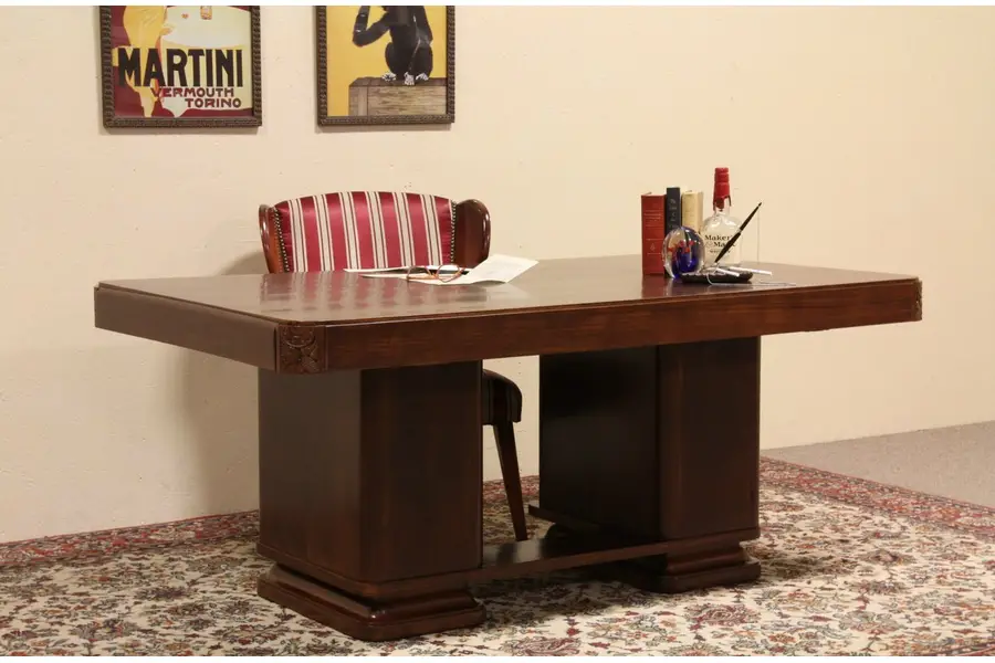 Photo of Art Deco Antique 1930 Writing Desk Library Table