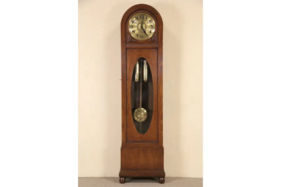 Photo of Gustave Becker German Antique 1910 Oak Grandfather or Tall Case Clock
