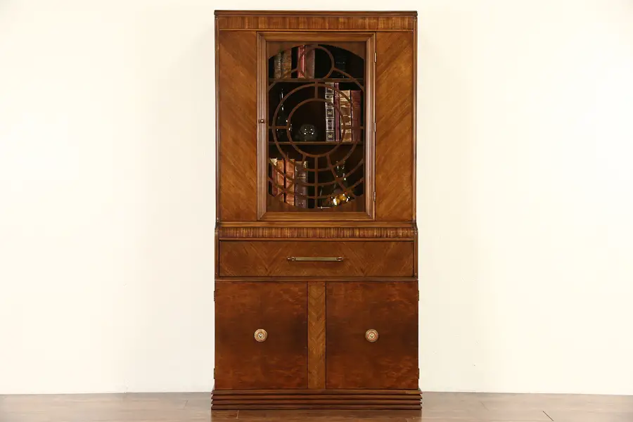 Photo of Art Deco Waterfall Bookcase or China Cabinet, late 1930's Vintage