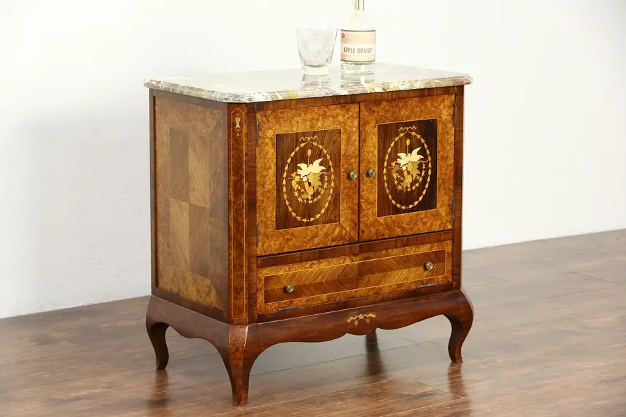 Photo of Italian Rosewood & Marquetry 1940's Bar Cabinet, Marble Top