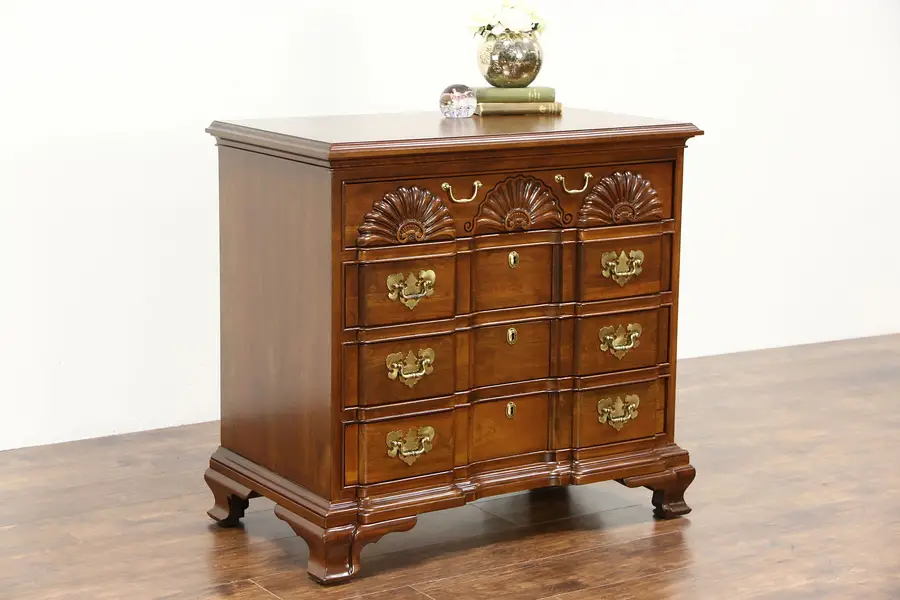 Photo of Harden Signed Vintage Cherry Georgian Blockfront Linen Chest or Dresser