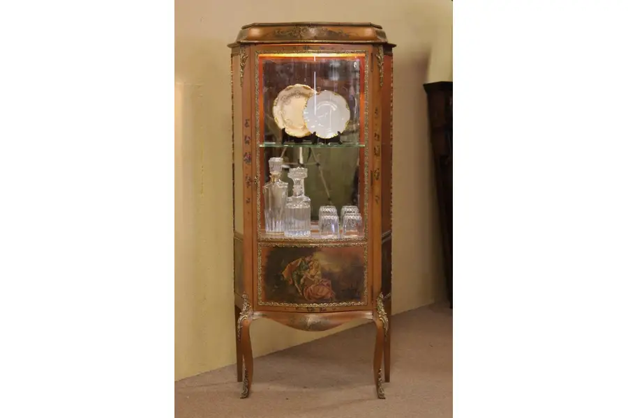 Photo of Curved Glass Vernis Martin French Curio Cabinet