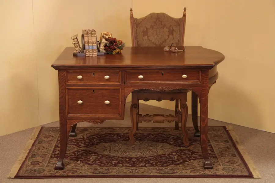 Photo of Carved Oak Antique Partner's Desk