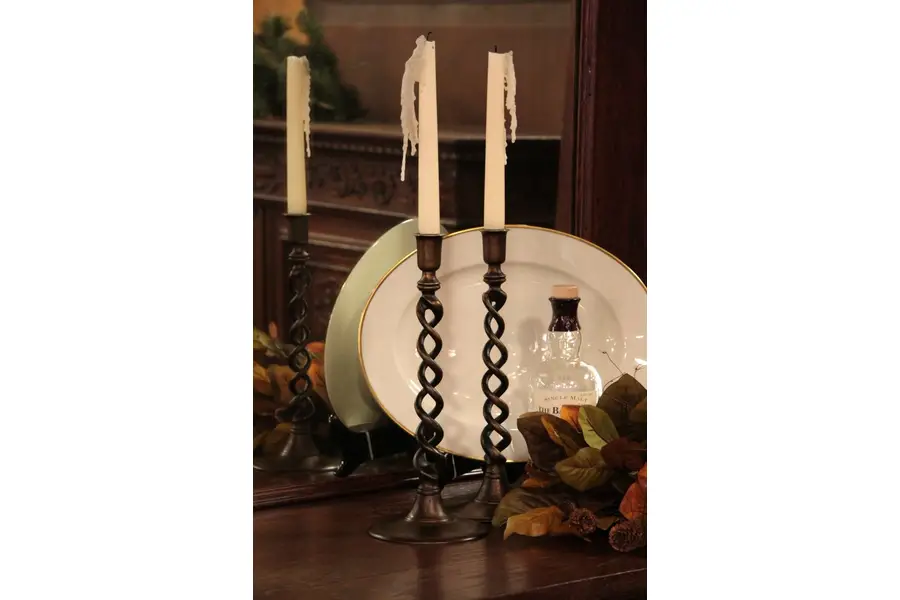 Photo of Pair Double Spiral Antique Brass Candlesticks